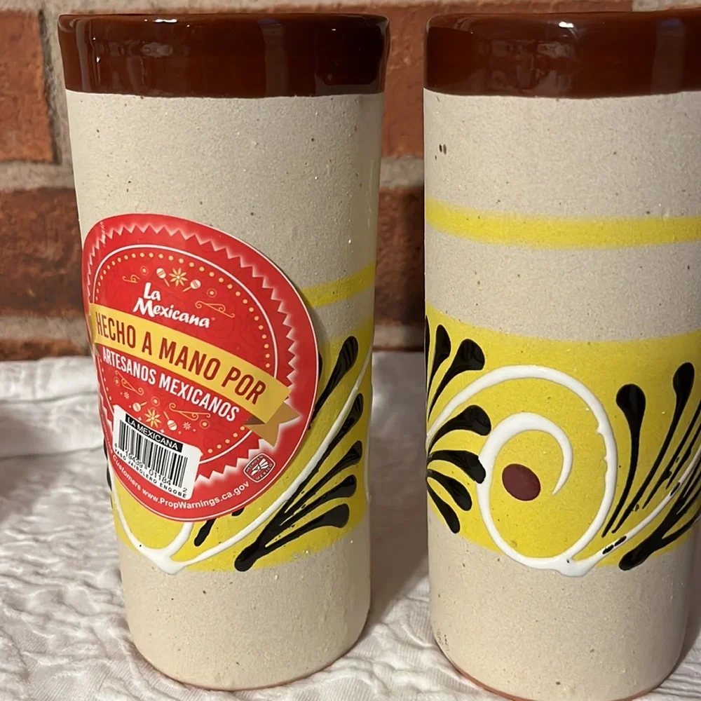 2 Mexican Hand Crafted Ceramic Glasses